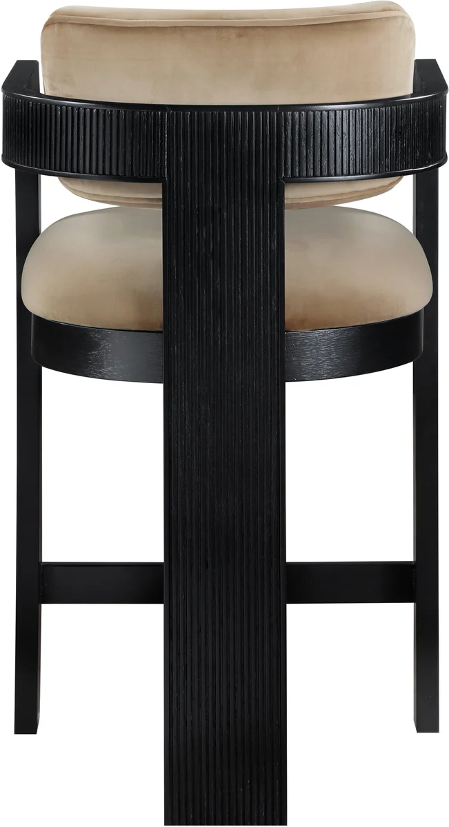 Sacha - Velvet Stool With Black Base - Beige - View 2