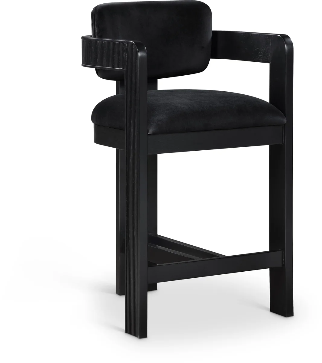 Sacha - Velvet Stool With Black Base - Black