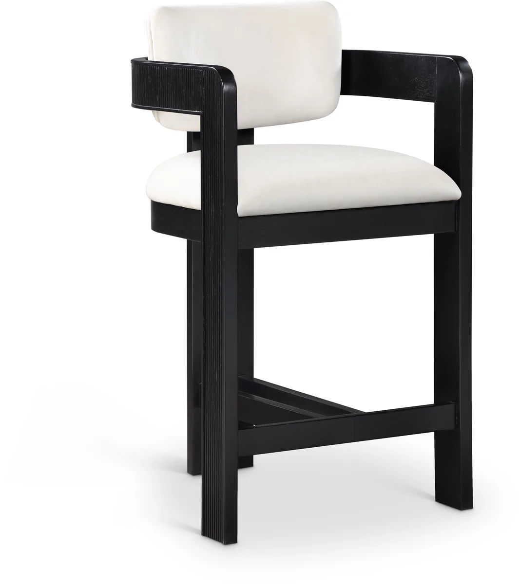 Sacha - Velvet Stool With Black Base - Cream