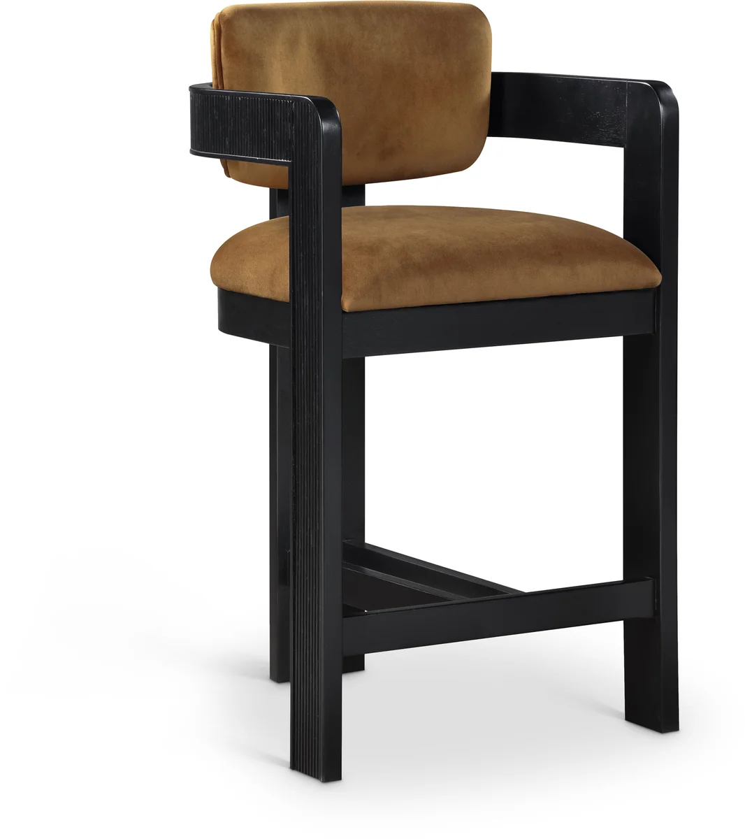 Sacha - Velvet Stool With Black Base - Saddle