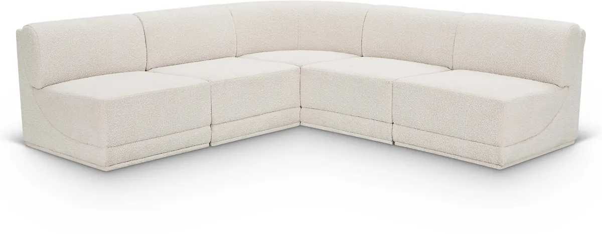 Ollie - 5 Piece Modular Corner Armless Sectional - Cream