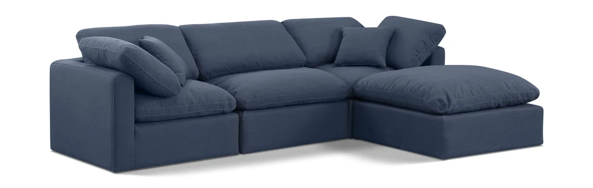 Indulge - Linen 4 Piece Modular Sectional With Chaise - Navy
