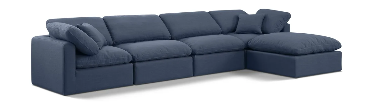 Indulge - Linen 5 Piece Modular Sectional With Chaise - Navy