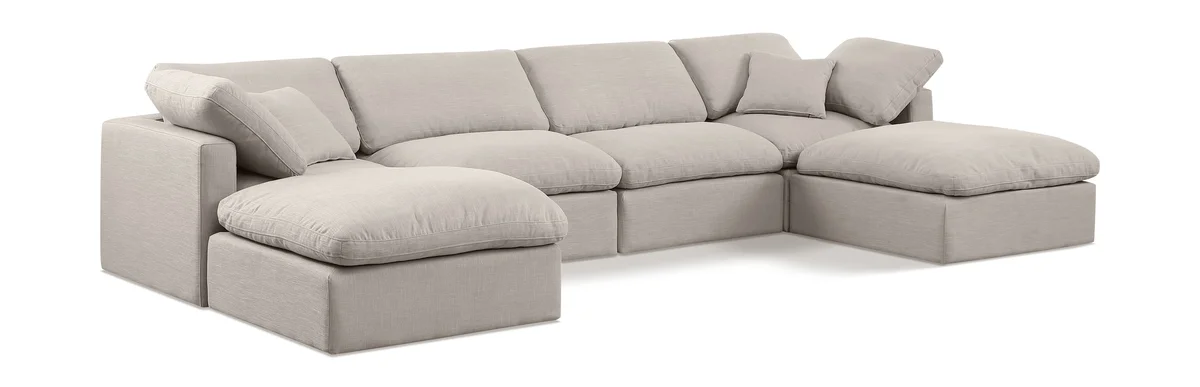 Indulge - Linen 6 Piece Modular Double Chaise Sectional - Ivory