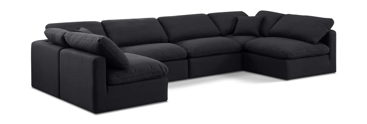 Indulge - Linen 6 Piece Modular U-Shaped Sectional - Black