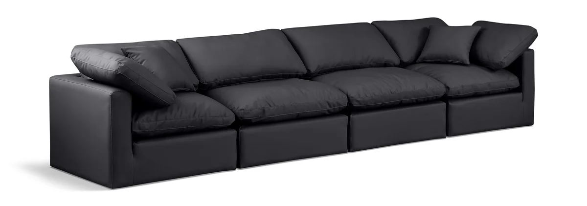 Indulge - Faux Leather 4 Seat Modular Sofa - Black