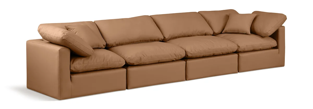 Indulge - Faux Leather 4 Seat Modular Sofa - Cognac