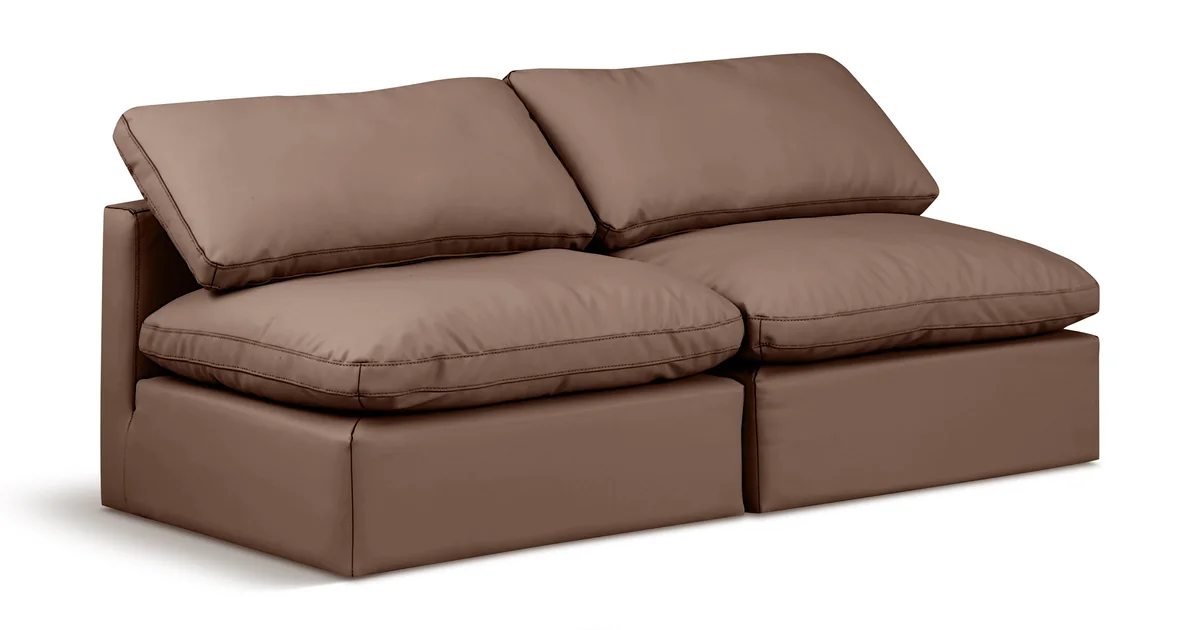 Indulge - Faux Leather 2 Seat Modular Armless Sofa - Brown