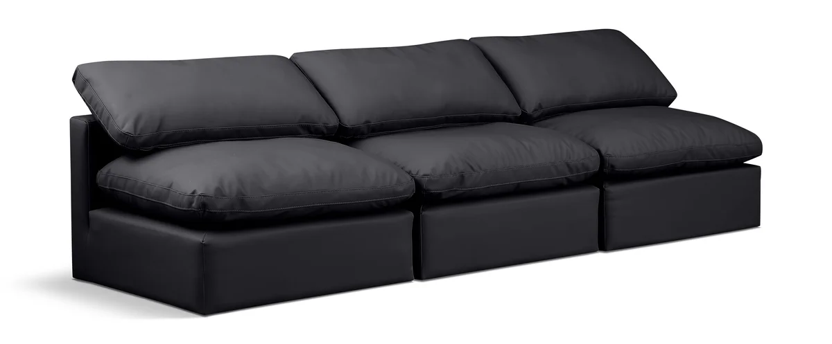 Indulge - Faux Leather 3 Seat Modular Armless Sofa - Black