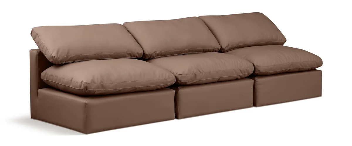 Indulge - Faux Leather 3 Seat Modular Armless Sofa - Brown