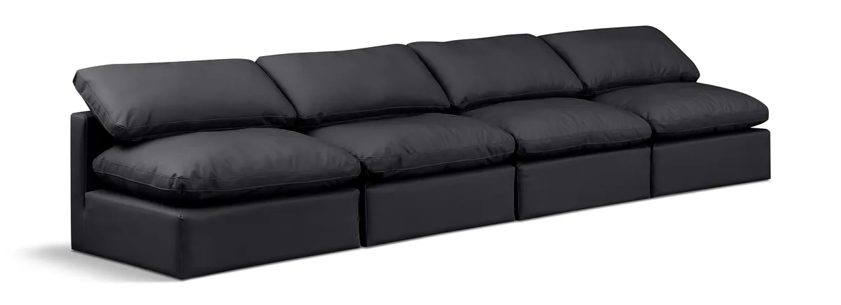 Indulge - Faux Leather 4 Seat Modular Armless Sofa - Black