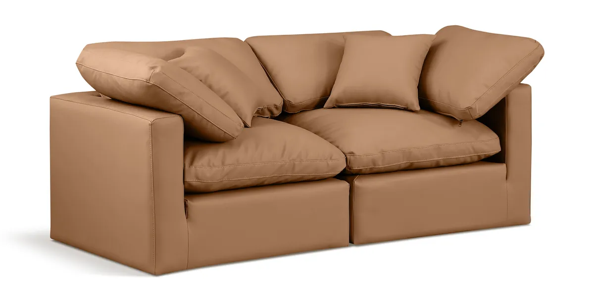 Indulge - Faux Leather 2 Seat Modular Sofa - Cognac