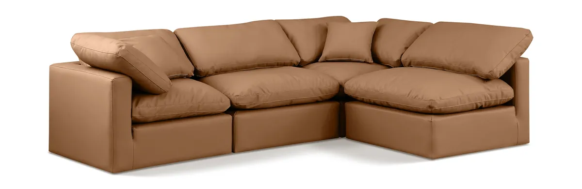 Indulge - Faux Leather 4 Piece Modular Sectional - Cognac
