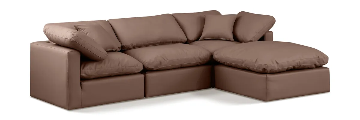 Indulge - Faux Leather 4 Piece Modular Sectional With Chaise - Brown