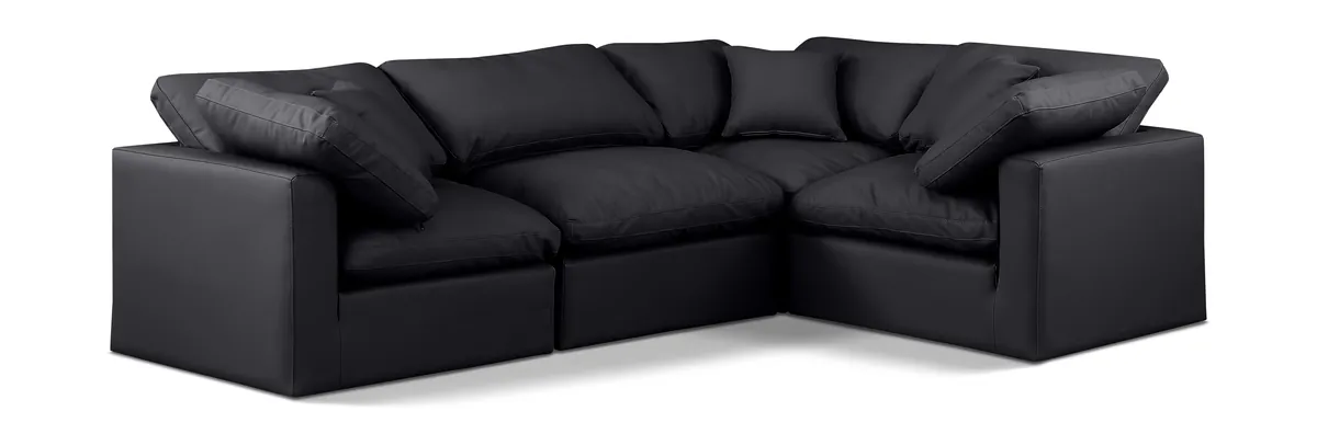 Indulge - Faux Leather 4 Piece Modular Corner Sectional - Black