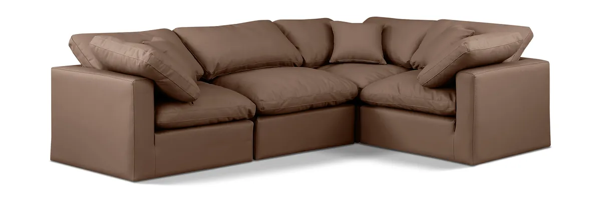 Indulge - Faux Leather 4 Piece Modular Corner Sectional - Brown