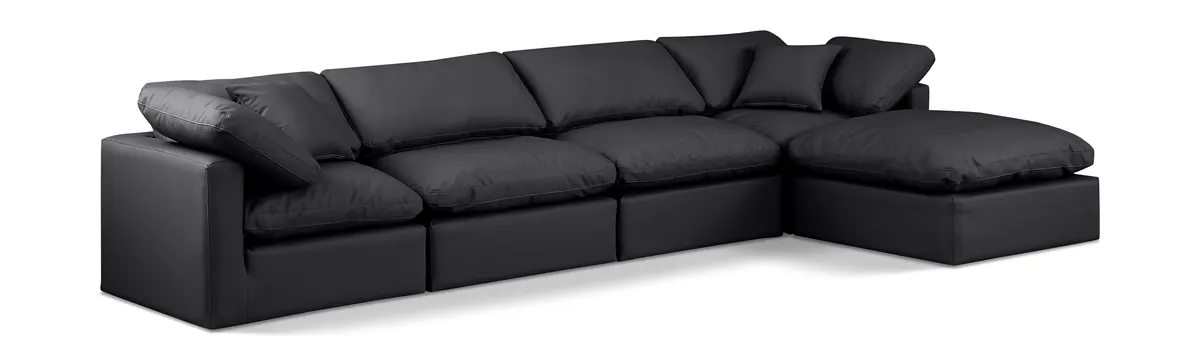 Indulge - Faux Leather 5 Piece Modular Sectional With Chaise - Black