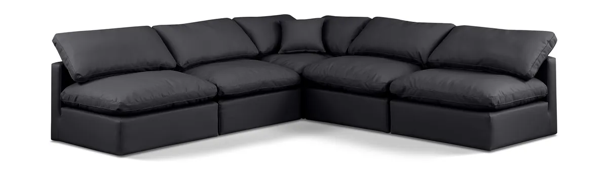 Indulge - Faux Leather 5 Piece Modular Corner Armless Sectional - Black