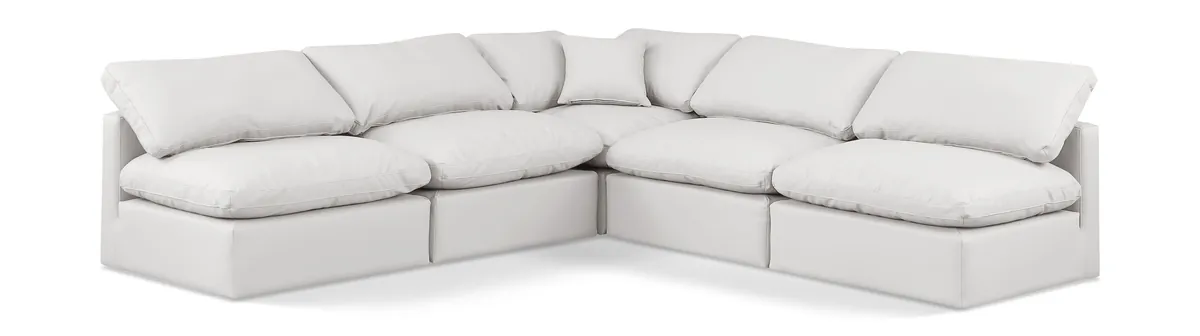 Indulge - Faux Leather 5 Piece Modular Corner Armless Sectional - Cream