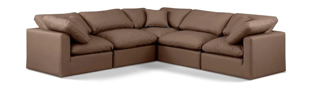 Indulge - Faux Leather 5 Piece Modular Corner Sectional - Brown