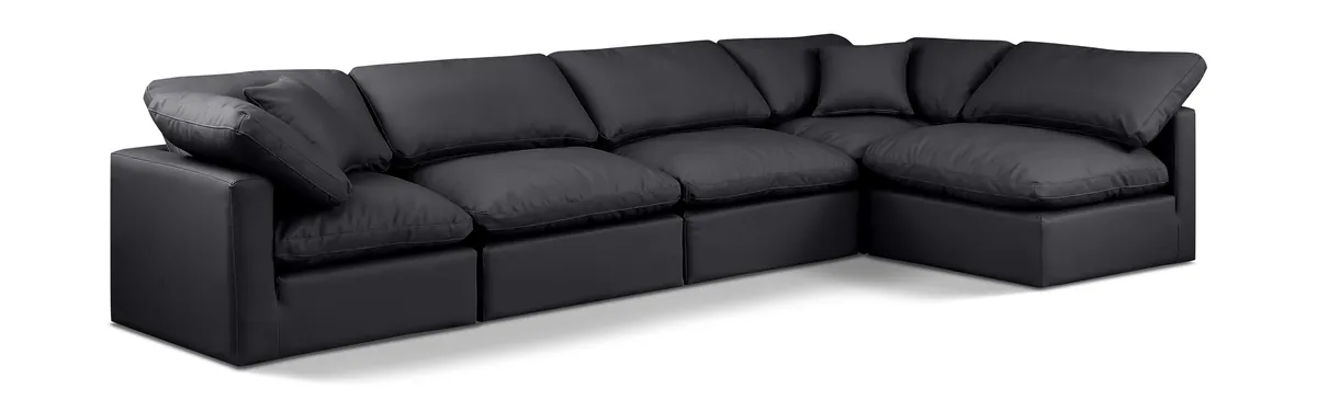 Indulge - Faux Leather 5 Piece Modular Sectional - Black