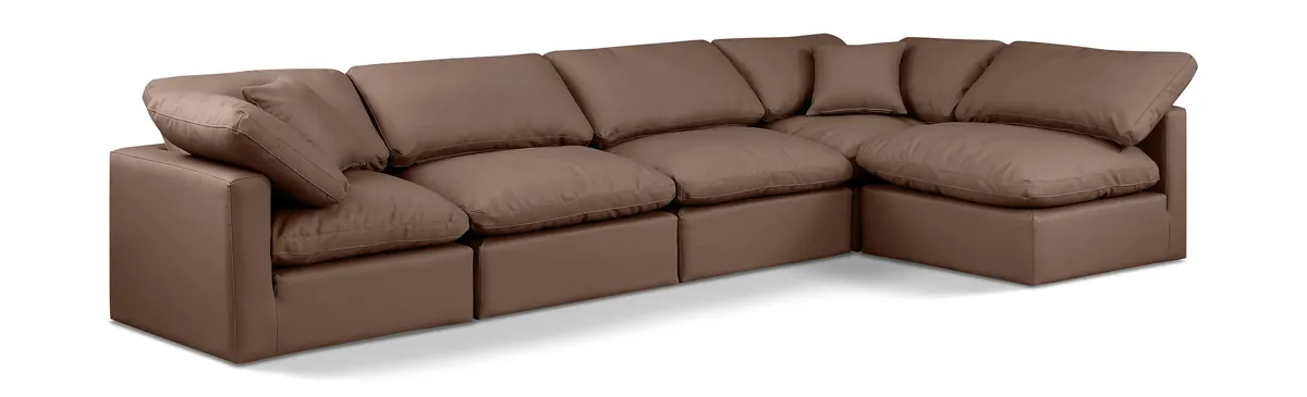 Indulge - Faux Leather 5 Piece Modular Sectional - Brown