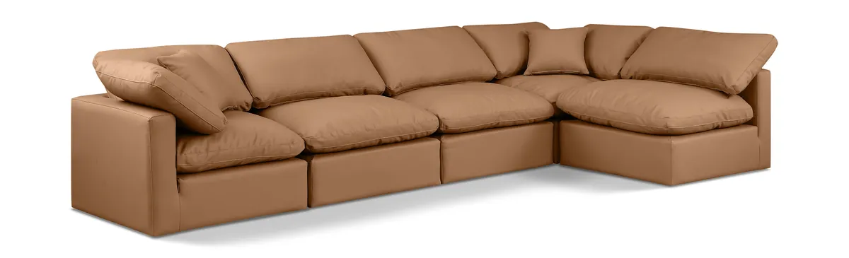 Indulge - Faux Leather 5 Piece Modular Sectional - Cognac