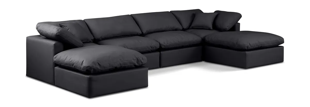 Indulge - Faux Leather 6 Piece Modular Double Chaise Sectional - Black