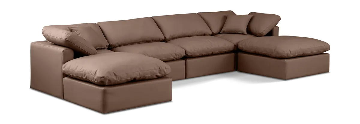 Indulge - Faux Leather 6 Piece Modular Double Chaise Sectional - Brown