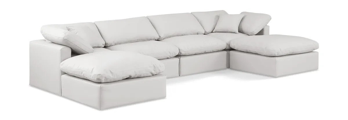 Indulge - Faux Leather 6 Piece Modular Double Chaise Sectional - Cream