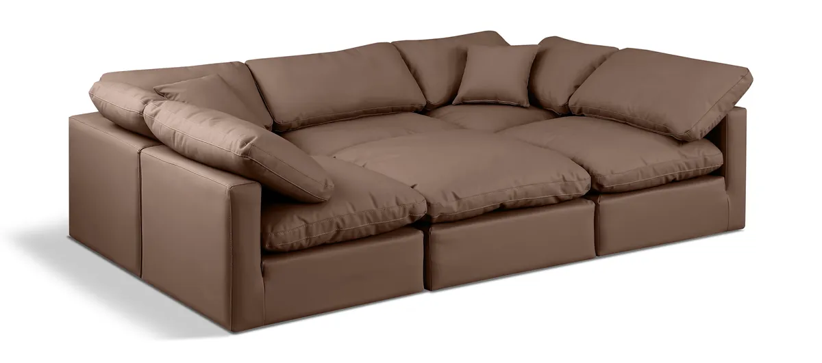 Indulge - Faux Leather 6 Piece Modular Sectional - Brown