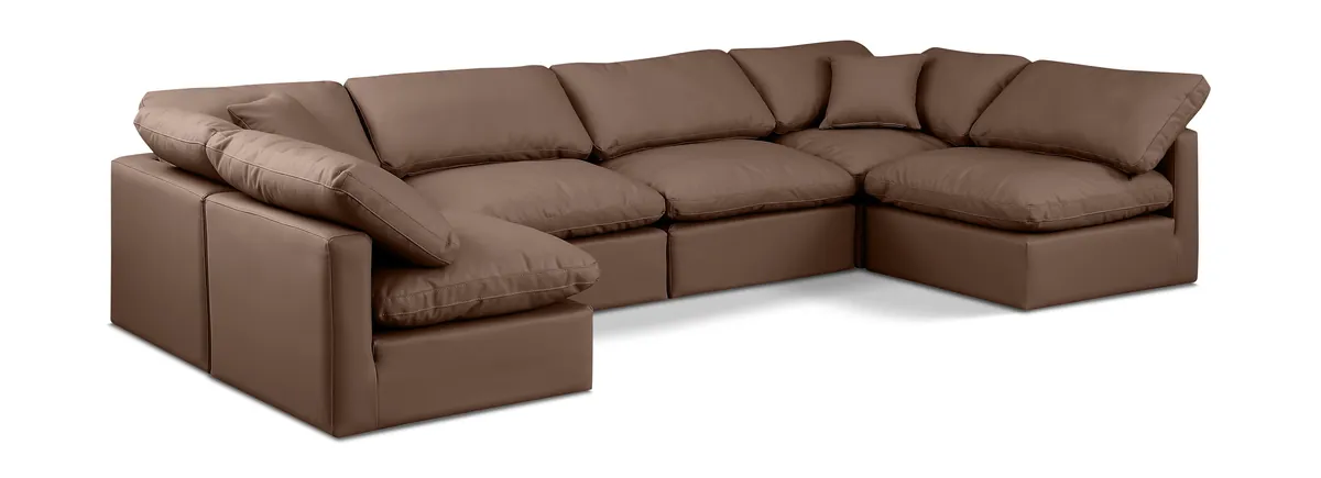 Indulge - Faux Leather 6 Piece Modular U-Shaped Sectional - Brown