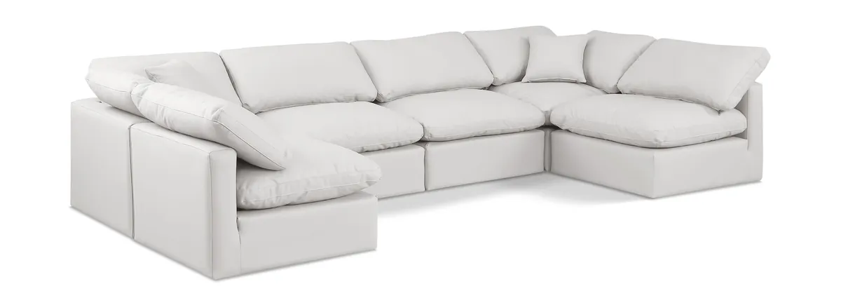 Indulge - Faux Leather 6 Piece Modular U-Shaped Sectional - Cream
