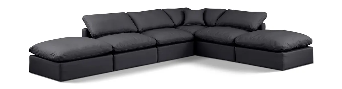 Indulge - Faux Leather 6 Piece Modular Armless Sectional - Black