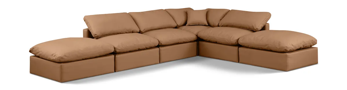 Indulge - Faux Leather 6 Piece Modular Armless Sectional - Cognac