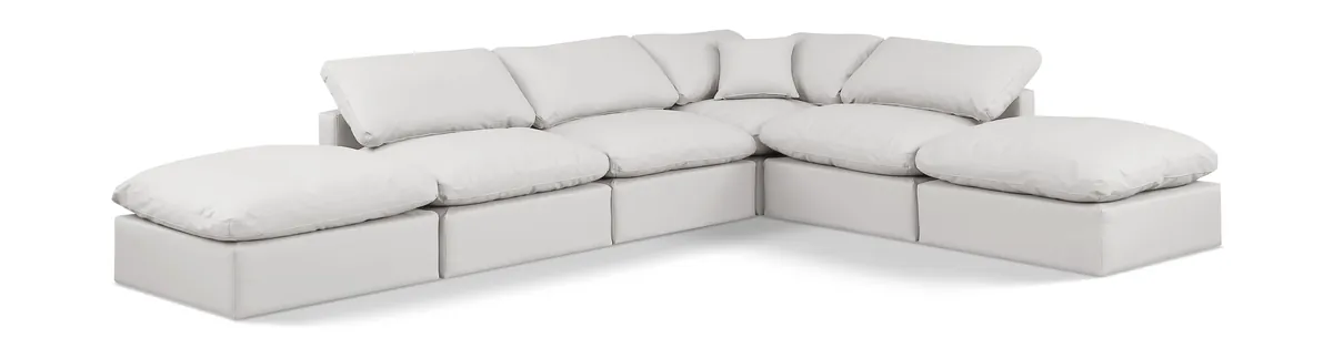 Indulge - Faux Leather 6 Piece Modular Armless Sectional - Cream