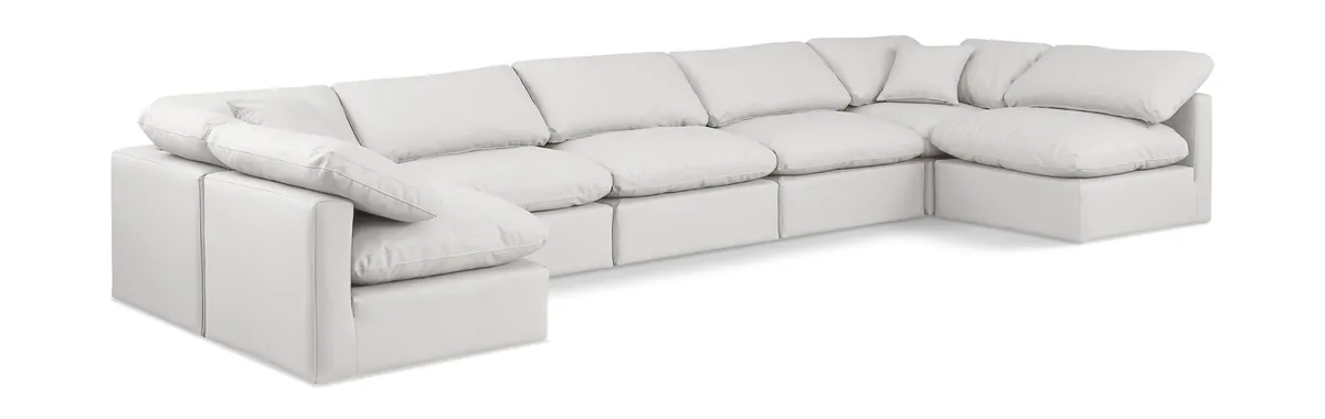 Indulge - Faux Leather 7 Piece Modular U-Shaped Sectional - Cream