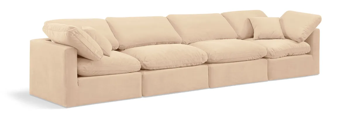 Indulge - Velvet 4 Seat Modular Sofa - Beige