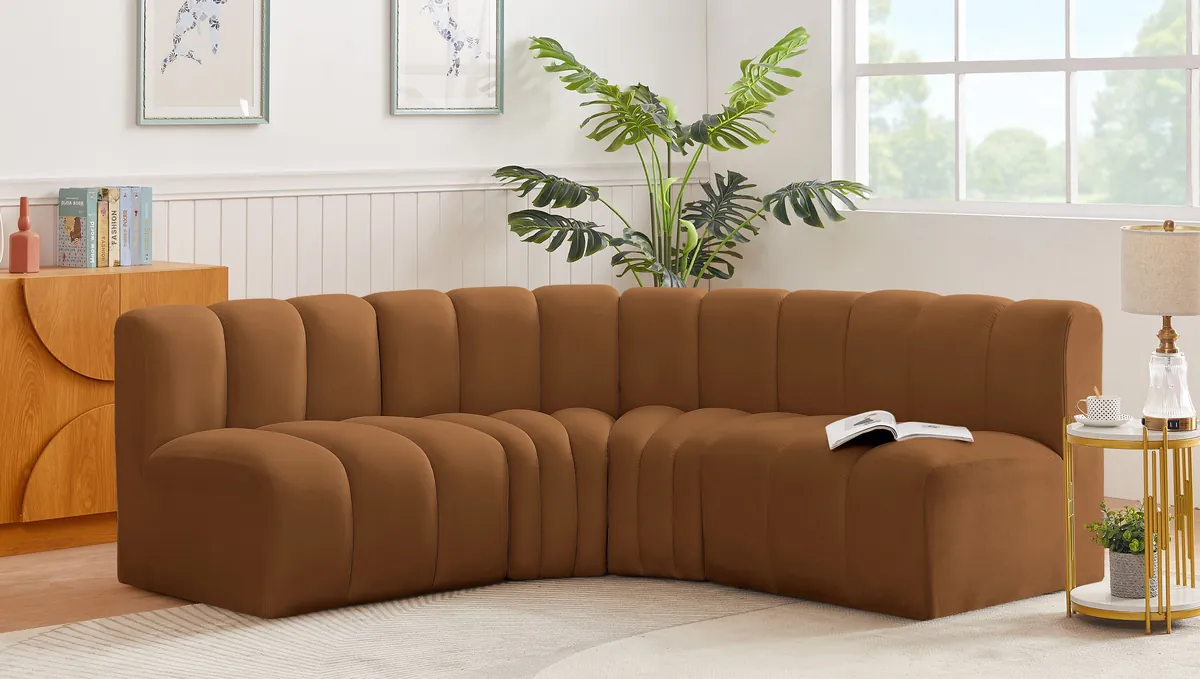 Arc - Velvet 4 Piece Corner Modular Sofa - Saddle - View 2