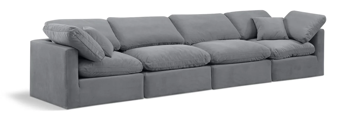 Indulge - Velvet 4 Seat Modular Sofa - Gray