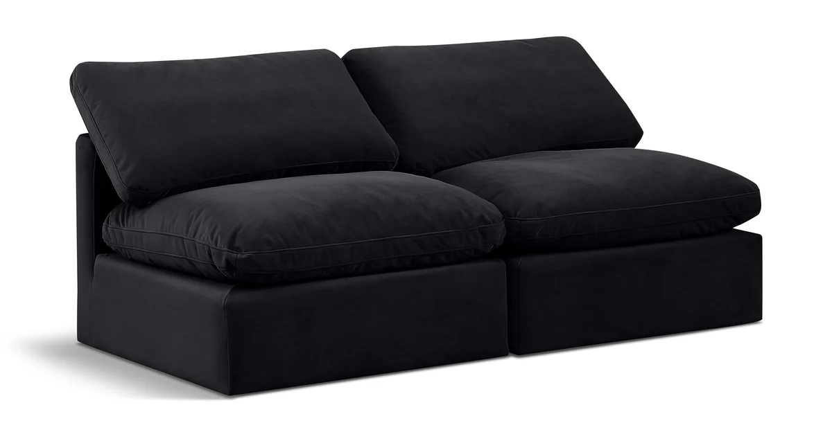 Indulge - Velvet 2 Seat Modular Armless Sofa - Black