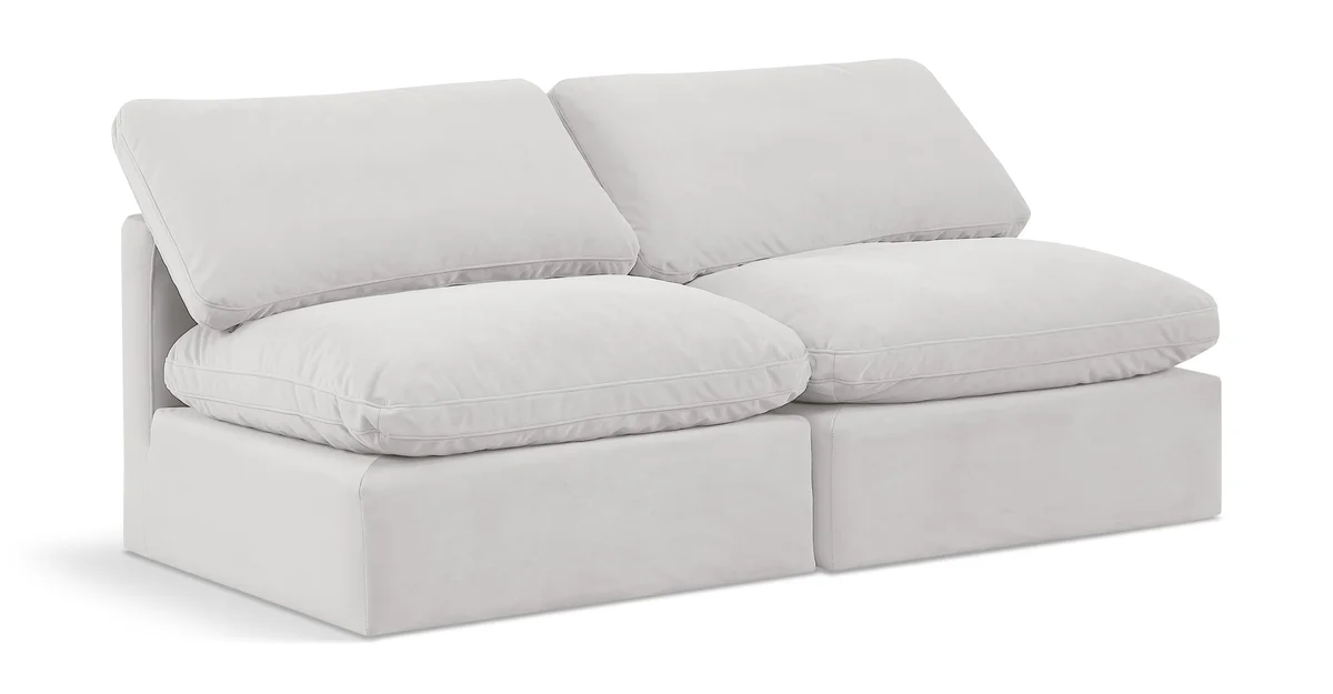 Indulge - Velvet 2 Seat Modular Armless Sofa - White