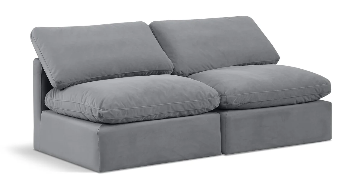 Indulge - Velvet 2 Seat Modular Armless Sofa - Gray