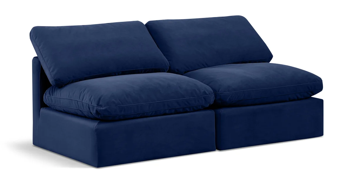 Indulge - Velvet 2 Seat Modular Armless Sofa - Blue