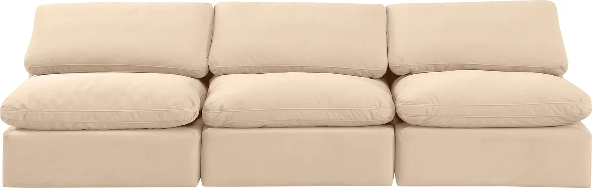 Indulge - Velvet 3 Seat Modular Armless Sofa - Beige - View 2