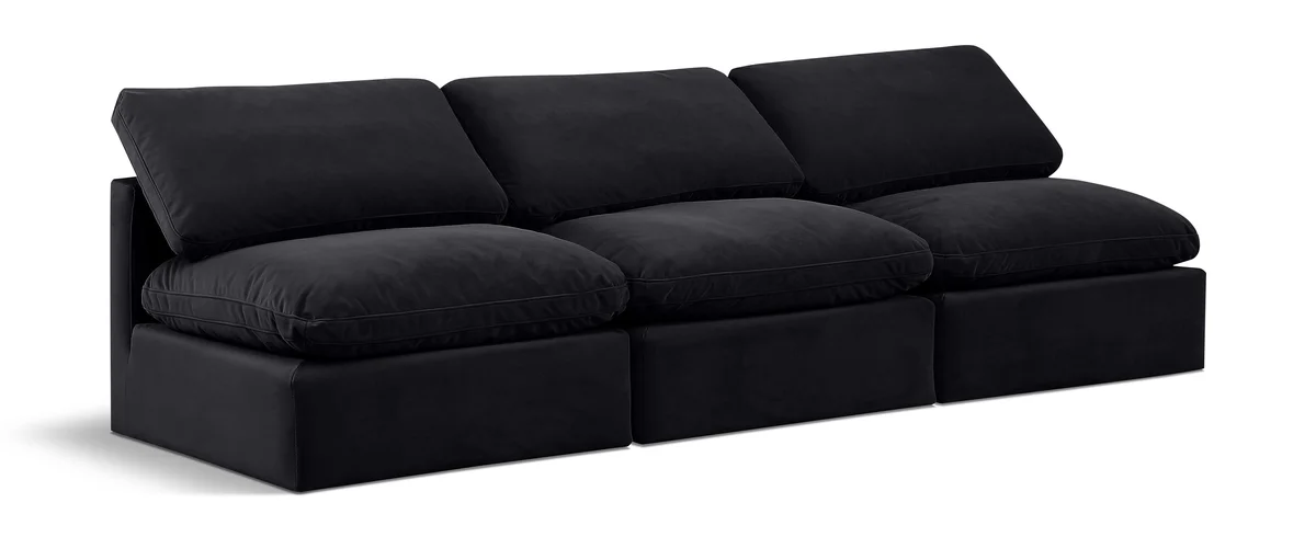 Indulge - Velvet 3 Seat Modular Armless Sofa - Black