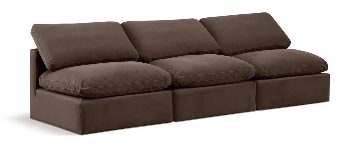 Indulge - Velvet 3 Seat Modular Armless Sofa - Brown