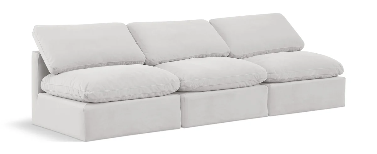 Indulge - Velvet 3 Seat Modular Armless Sofa - White