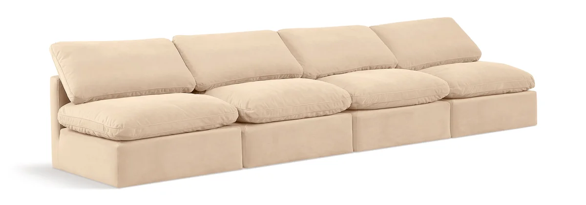 Indulge - Velvet 4 Seat Modular Armless Sofa - Beige