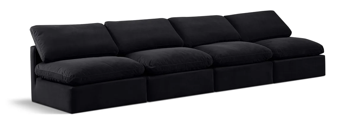 Indulge - Velvet 4 Seat Modular Armless Sofa - Black
